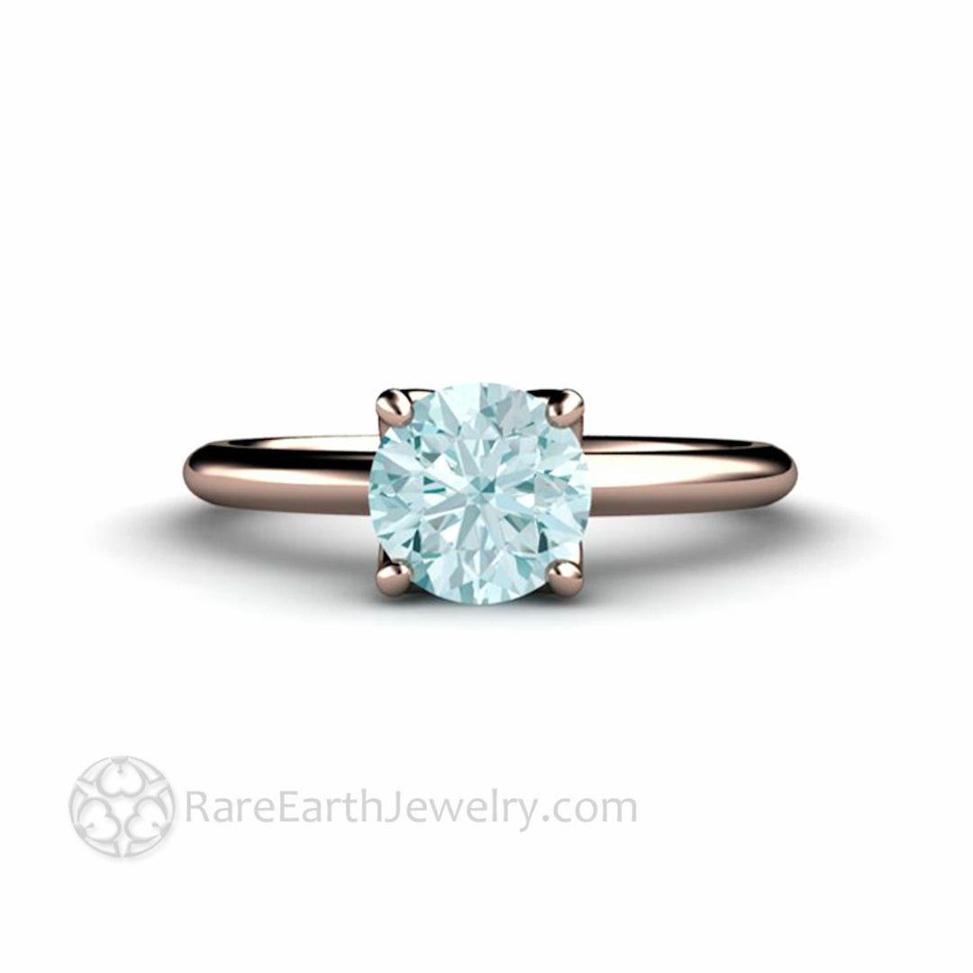 Aquamarine Solitaire Engagement Ring Petal Shaped Flower Design - Rare Earth Jewelry