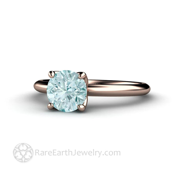 Aquamarine Solitaire Engagement Ring Petal Shaped Flower Design - Rare Earth Jewelry