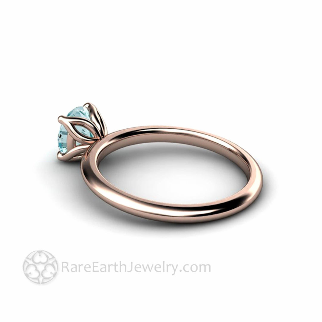 Aquamarine Petal Shaped Solitaire Engagement Ring Floral Design - Rare Earth Jewelry