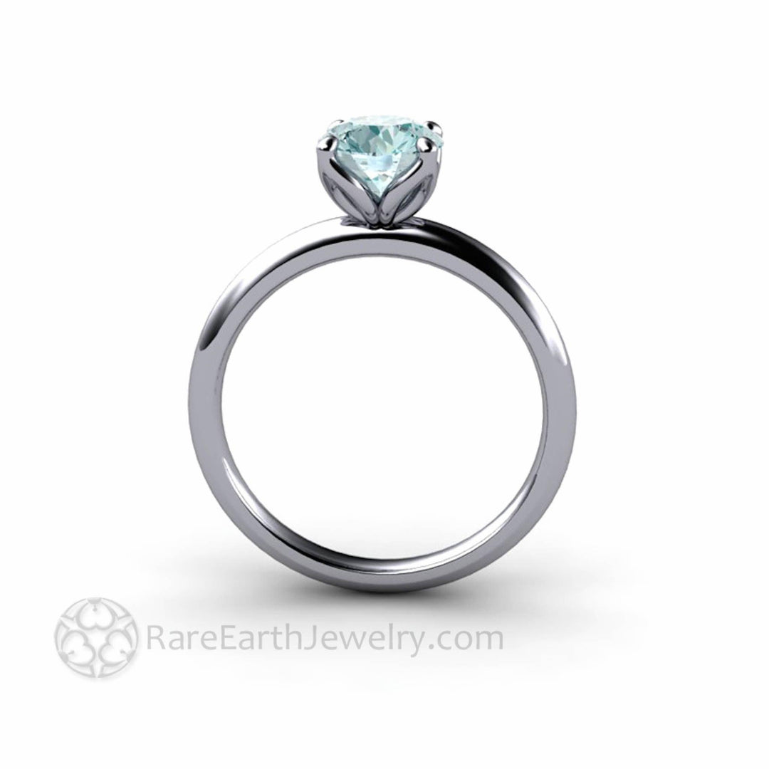 Aquamarine Solitaire Engagement Ring Petal Shaped Flower Design - Rare Earth Jewelry