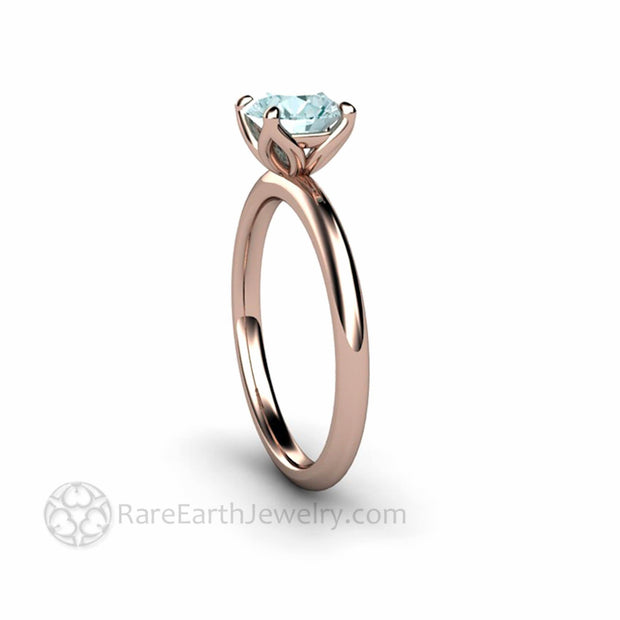 Lotus Flower Aquamarine Solitaire Engagement Ring Four Prong Floral Design 14K Rose Gold - Engagement Only - Rare Earth Jewelry