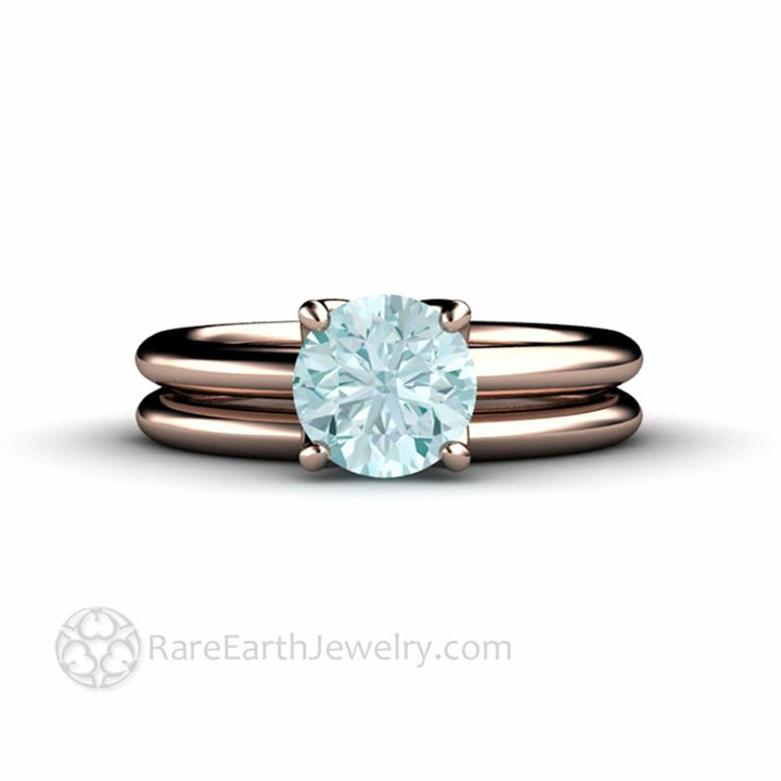 Aquamarine Solitaire Engagement Ring Petal Shaped Flower Design - Rare Earth Jewelry