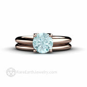 Lotus Flower Aquamarine Solitaire Engagement Ring Four Prong Floral Design 14K Rose Gold - Wedding Set - Rare Earth Jewelry