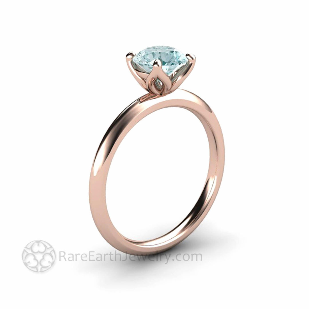 Aquamarine Petal Shaped Solitaire Engagement Ring Floral Design - Rare Earth Jewelry