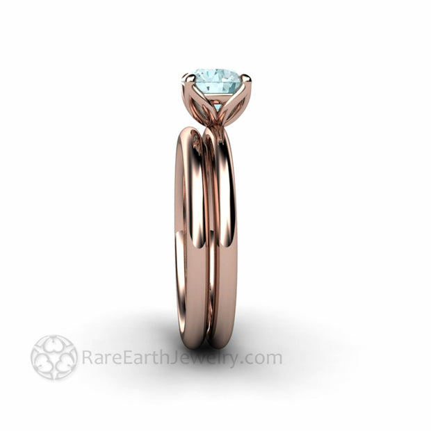 Flower Shaped Aquamarine Engagement Ring Wedding Set Rare Earth Jewelry