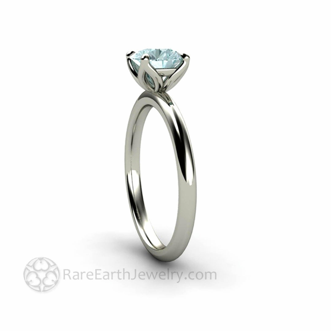 Aquamarine Petal Shaped Solitaire Engagement Ring Floral Design - Rare Earth Jewelry