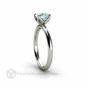 Lotus Flower Aquamarine Solitaire Engagement Ring Four Prong Floral Design 18K White Gold - Engagement Only - Rare Earth Jewelry