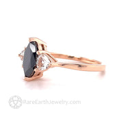 Marquise Black Diamond Engagement Ring Vintage Style Three Stone 14K Rose Gold - Rare Earth Jewelry