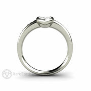 Marquise Cut Moissanite Engagement Ring Bezel Setting 18K White Gold - Rare Earth Jewelry