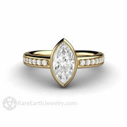 Marquise Cut Moissanite Engagement Ring Bezel Setting 14K Yellow Gold - Rare Earth Jewelry