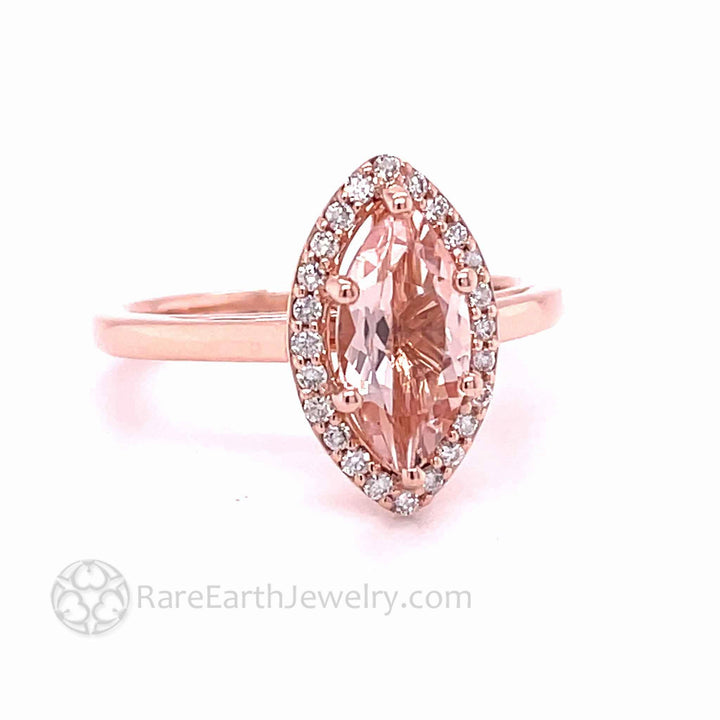 Morganite Marquise Cut Halo Engagement Ring - Rare Earth Jewelry