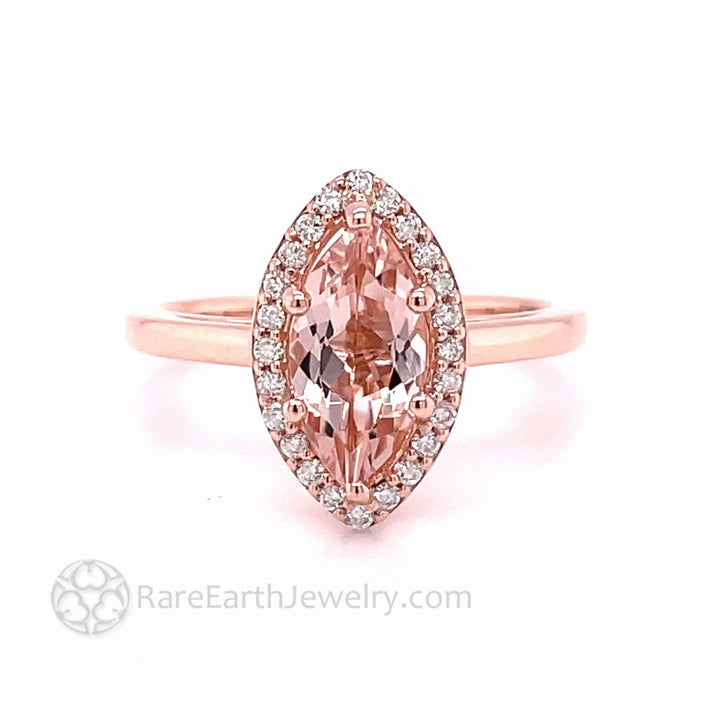 Morganite Marquise Cut Halo Engagement Ring - Rare Earth Jewelry