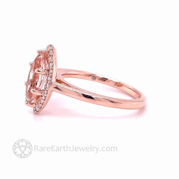 Marquise Cut Morganite Engagement Ring with Diamond Halo 14K Rose Gold - Rare Earth Jewelry