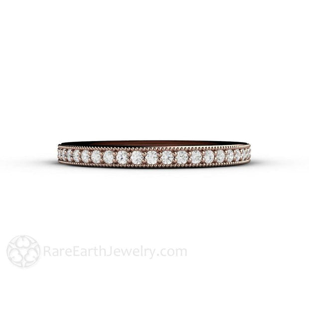 Milgrain Diamond Wedding Ring or Anniversary Band 14K Rose Gold - Rare Earth Jewelry