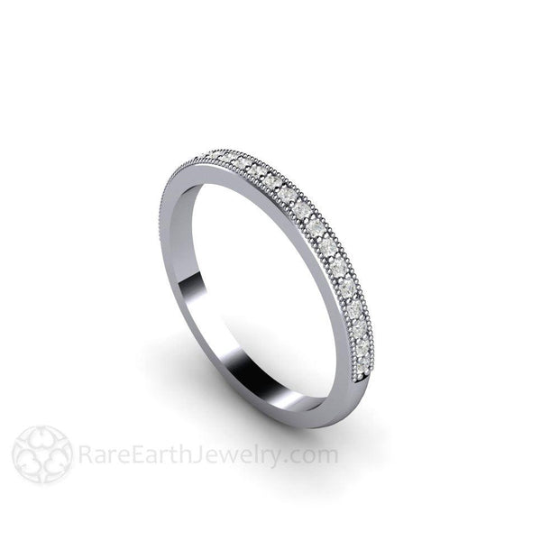 Milgrain Diamond Wedding Ring or Anniversary Band Platinum - Rare Earth Jewelry
