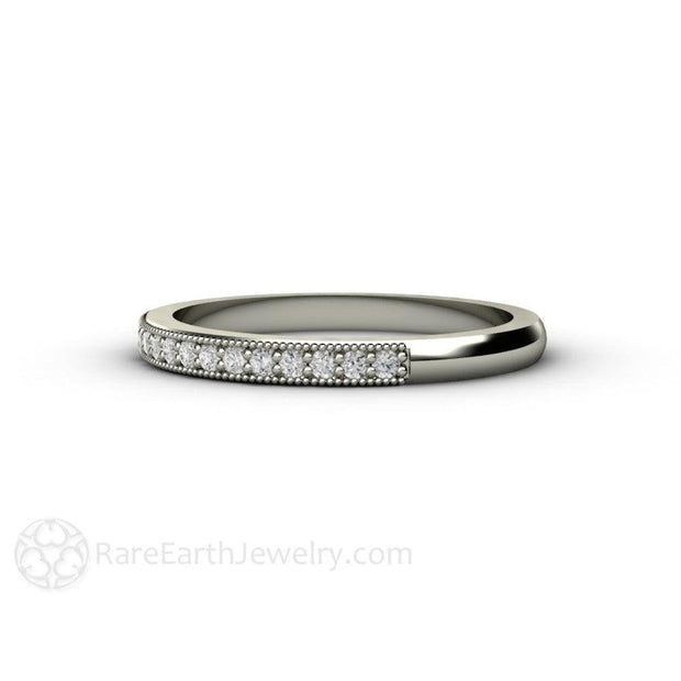 Milgrain Diamond Wedding Ring or Anniversary Band Palladium - Rare Earth Jewelry