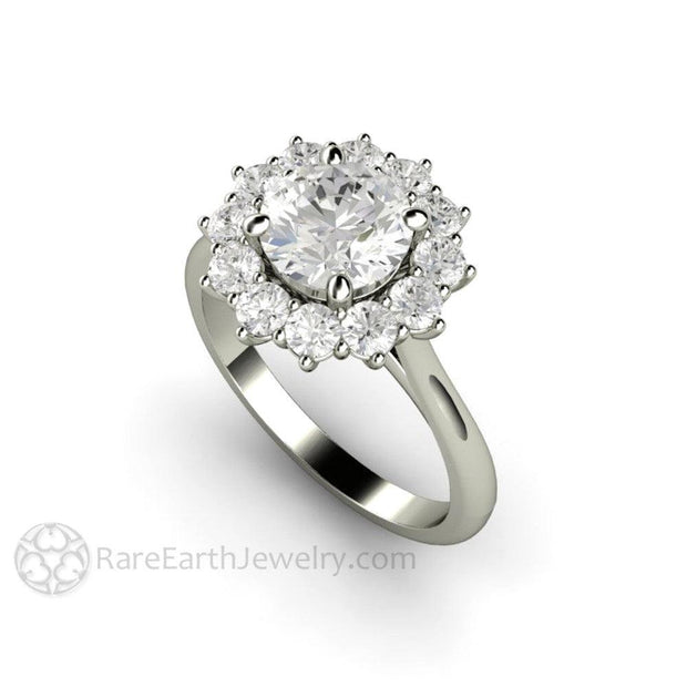 Rare Earth Jewelry White Gold Moissanite Halo Wedding Ring Conflict Free Diamond Alternative Bridal Jewelry