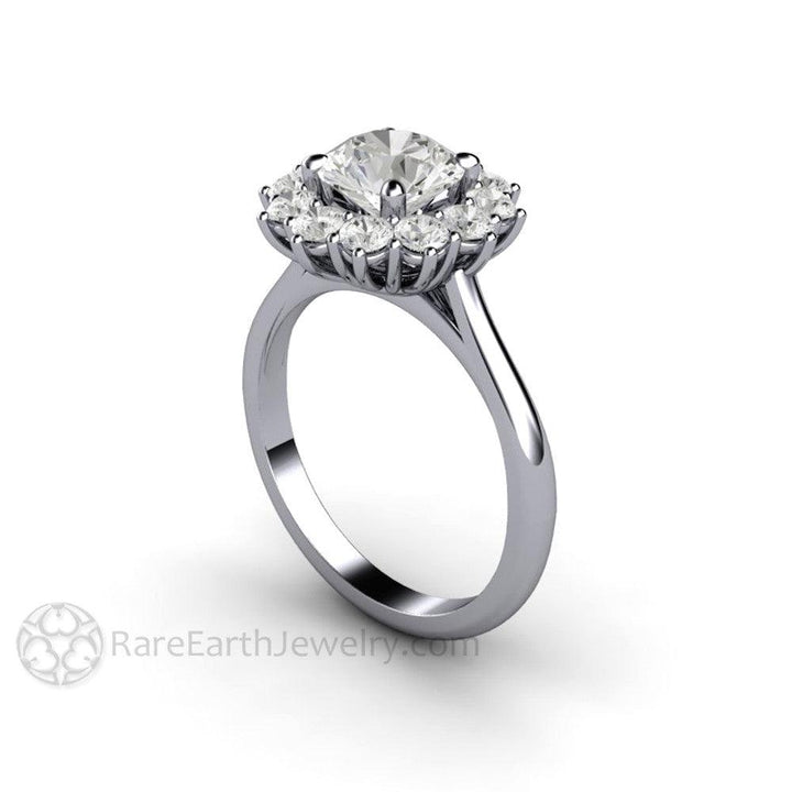 Round Moissanite Cluster Engagement Ring Vintage Style Halo - Rare Earth Jewelry