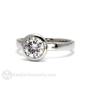 Moissanite Engagement Ring 1ct Bezel Set Solitaire 14K White Gold - Rare Earth Jewelry