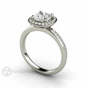 Moissanite Engagement Ring Cushion Cut Forever One with Diamond Halo Platinum - Rare Earth Jewelry