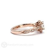 Moissanite Engagement Ring Vintage Style Diamond Halo 14K Rose Gold - Rare Earth Jewelry