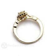 Moissanite Engagement Ring Vintage Style Diamond Halo 18K Yellow Gold - Rare Earth Jewelry