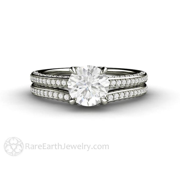 Moissanite Solitaire Engagement Ring 1ct Round Dainty Four Prong with Claw Prongs - Rare Earth Jewelry