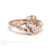 Morganite Claddagh Ring Irish Engagement or Promise Ring 14K Rose Gold - Engagement Only - Rare Earth Jewelry