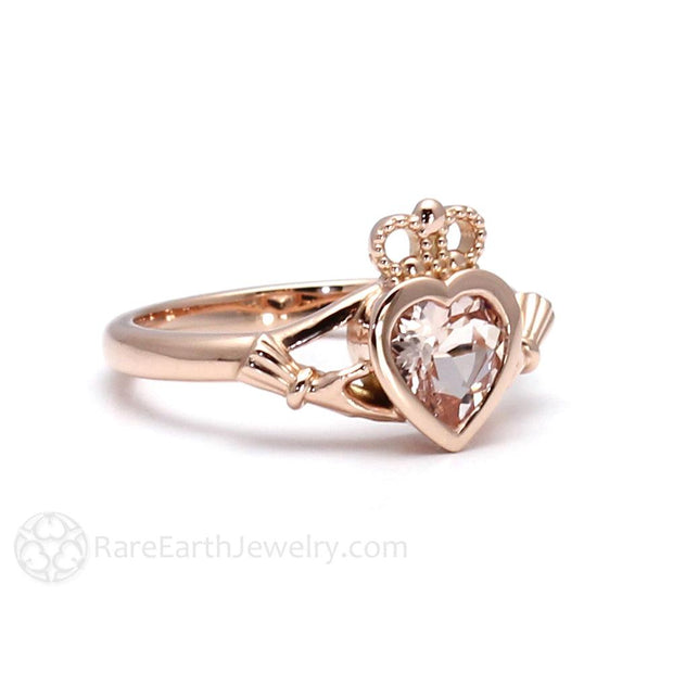 Morganite Claddagh Ring Irish Engagement or Promise Ring 14K Rose Gold - Engagement Only - Rare Earth Jewelry