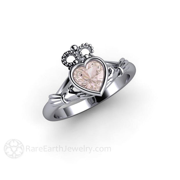 Morganite Claddagh Ring Irish Engagement or Promise Ring Platinum - Engagement Only - Rare Earth Jewelry