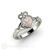 Morganite Claddagh Ring Irish Engagement or Promise Ring 18K Yellow Gold - Engagement Only - Rare Earth Jewelry