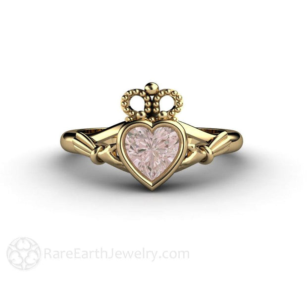Morganite Claddagh Ring Irish Engagement or Promise Ring 14K Yellow Gold - Engagement Only - Rare Earth Jewelry