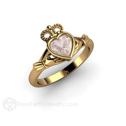 Morganite Claddagh Ring Irish Engagement or Promise Ring 18K Yellow Gold - Engagement Only - Rare Earth Jewelry