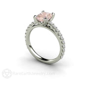 Morganite Cushion Cut Engagement Ring Accented Solitaire with Diamonds 18K White Gold - Rare Earth Jewelry