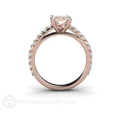 Morganite Cushion Cut Engagement Ring Accented Solitaire with Diamonds 18K Rose Gold - Rare Earth Jewelry