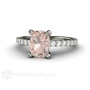 Morganite Cushion Cut Engagement Ring Accented Solitaire with Diamonds 14K White Gold - Rare Earth Jewelry