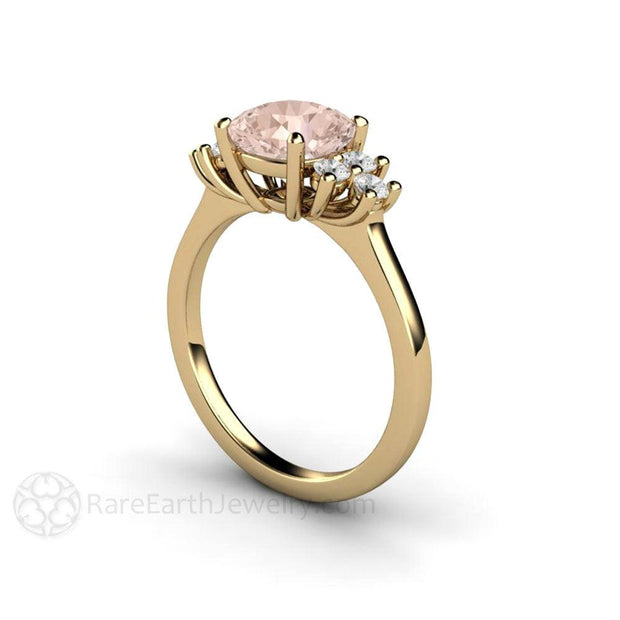 Morganite Cushion Cut Engagement Ring with Diamond Accents 14K Yellow Gold - Rare Earth Jewelry