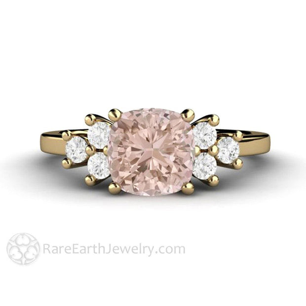 Morganite Cushion Cut Engagement Ring with Diamond Accents 18K Yellow Gold - Rare Earth Jewelry