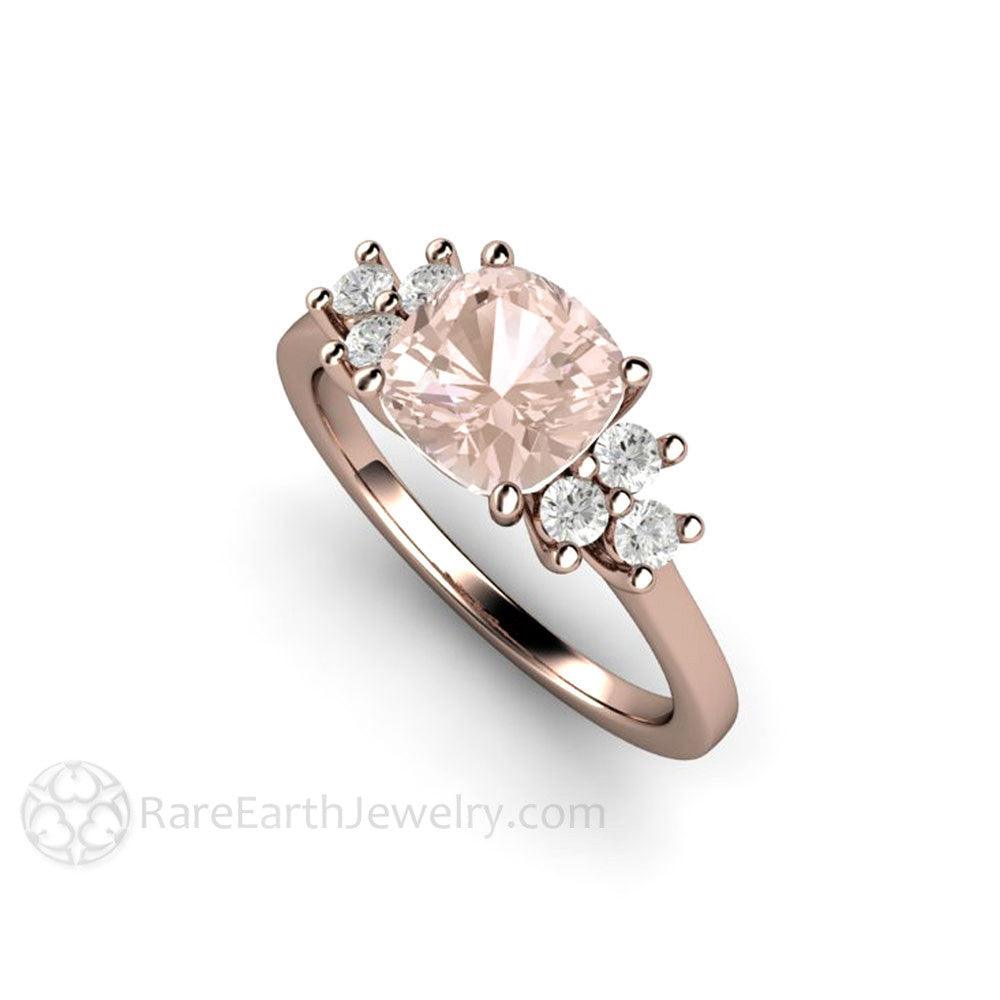 Morganite Cushion Cut Engagement Ring with Diamond Accents - Rare Earth Jewelry