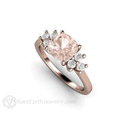 Morganite Cushion Cut Engagement Ring with Diamond Accents 14K Rose Gold - Rare Earth Jewelry
