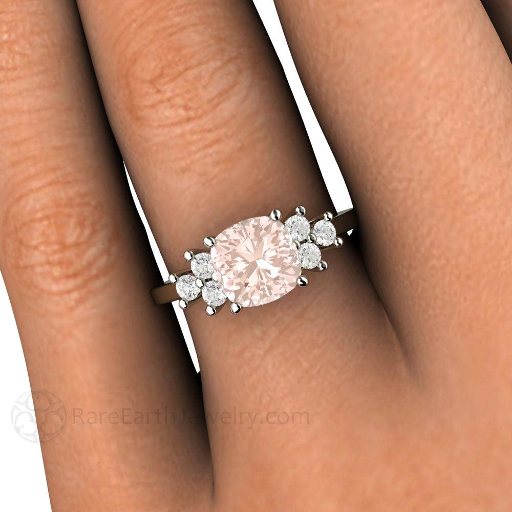 Morganite Cushion Cut Engagement Ring with Diamond Accents - Rare Earth Jewelry