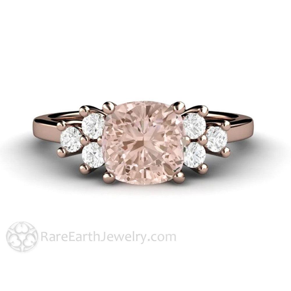 Morganite Cushion Cut Engagement Ring with Diamond Accents - Rare Earth Jewelry