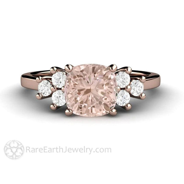 Morganite Cushion Cut Engagement Ring with Diamond Accents 18K Rose Gold - Rare Earth Jewelry