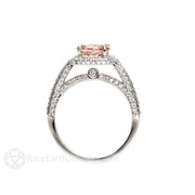 Morganite Engagement Ring 2 Carat Pave Diamond Halo Platinum - Engagement Only - Rare Earth Jewelry