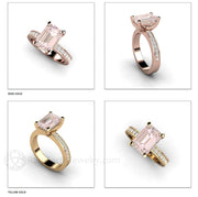 Morganite Engagement Ring Emerald Cut Accented Solitaire with Diamonds Platinum - Rare Earth Jewelry