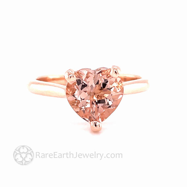 Morganite Heart Shaped Engagement Ring Heart Cut Solitaire 14K Rose Gold - Engagement Only - Rare Earth Jewelry