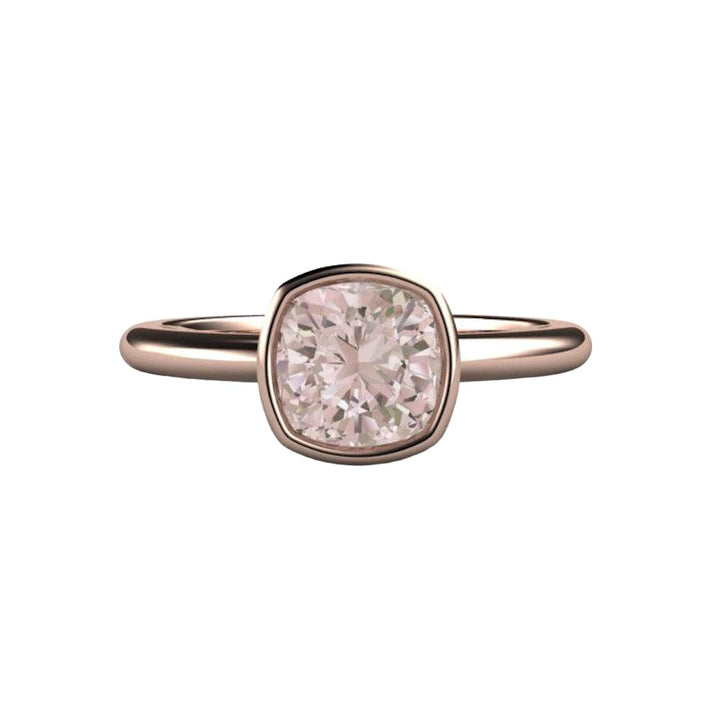 Natural Morganite Ring Cushion Cut Bezel Set Solitaire Engagement - Rare Earth Jewelry