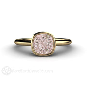 Morganite Ring Cushion Cut Bezel Solitaire Engagement 14K Yellow Gold - Engagement Only - Rare Earth Jewelry