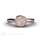 Morganite Ring Cushion Cut Bezel Solitaire Engagement 18K Rose Gold - Engagement Only - Rare Earth Jewelry