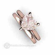 Morganite Ring Heart Cut Solitaire Engagement or Promise Ring 14K Rose Gold - Wedding Set - Rare Earth Jewelry